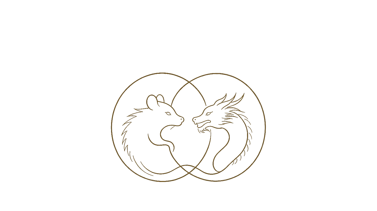Two Chinese zodiac animals in interlocking circles — line art